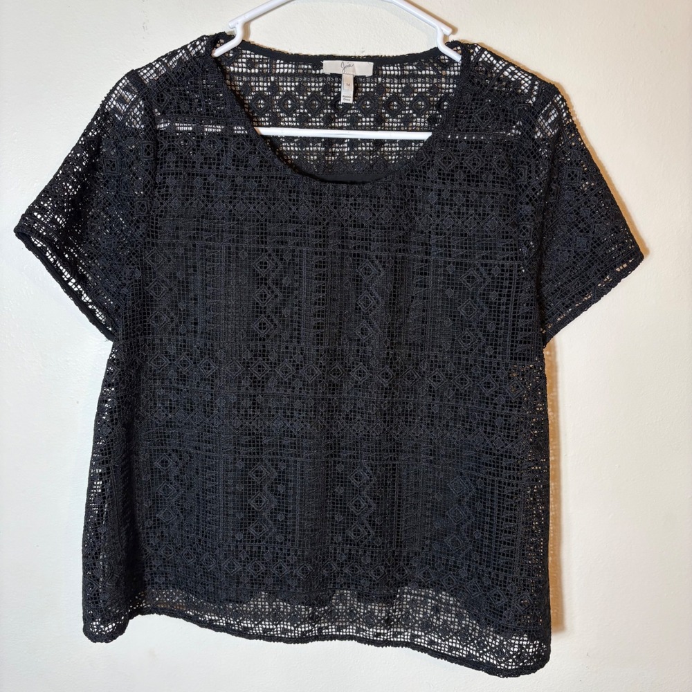 Joie Black Crochet‎ Lace Short Sleeve Blouse Size Medium